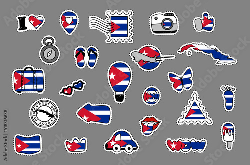 Canvas Print Patriotic travel stickers set in colors of national flag on white background