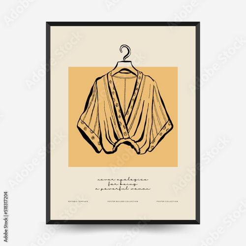 Abstract minimalist aesthetic womens with thin lines, floral patterns, plants, woman. Trendy colorful poster template. Vintage boho style.