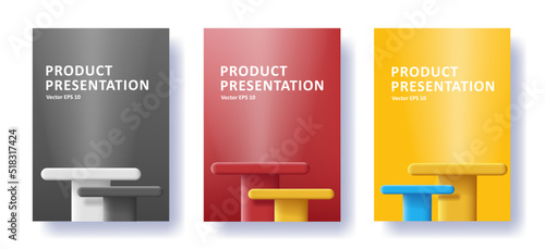 product presentation posters set with pillar shaped 3d stages. Vector illustration