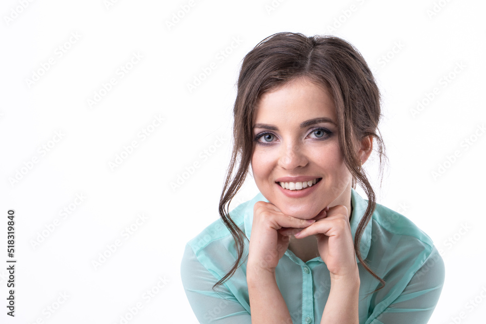 Beautiful young woman smiling on white, natural look. Beautiful young woman smiling on white, natural look.