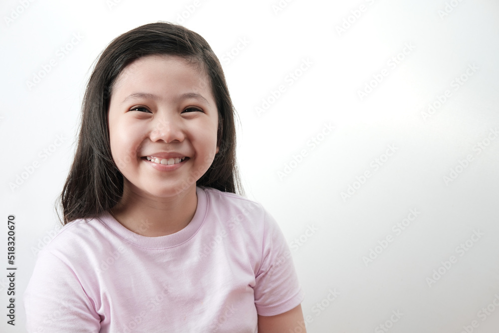 Cute little girl on white background.