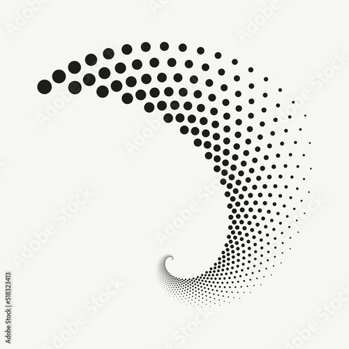 Halftone abstract spiral background. Dotted abstract concentric circle backdrop. Spiral, swirl, twirl halftone design element for various purposes.