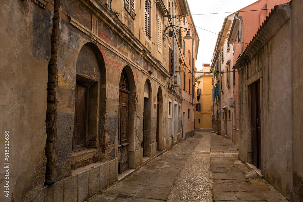 A quiet residential street in the medieval centre of Izola, Slovenia

