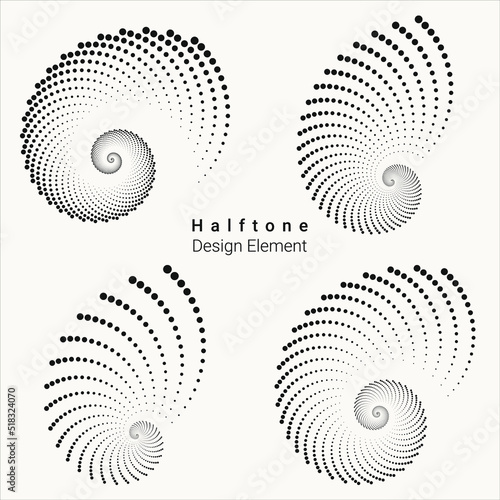 Halftone abstract spiral background. Dotted abstract concentric circle backdrop. Spiral, swirl, twirl halftone design element for various purposes.