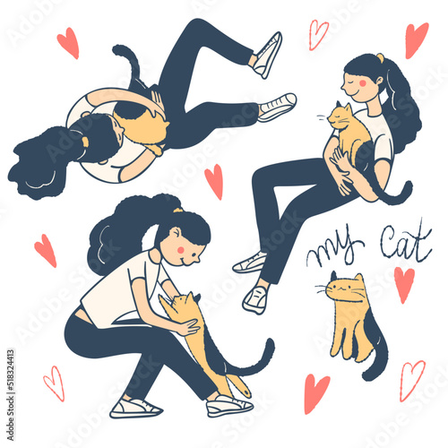 A girl with a cat.