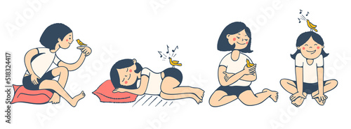 A girl with a canary bird.