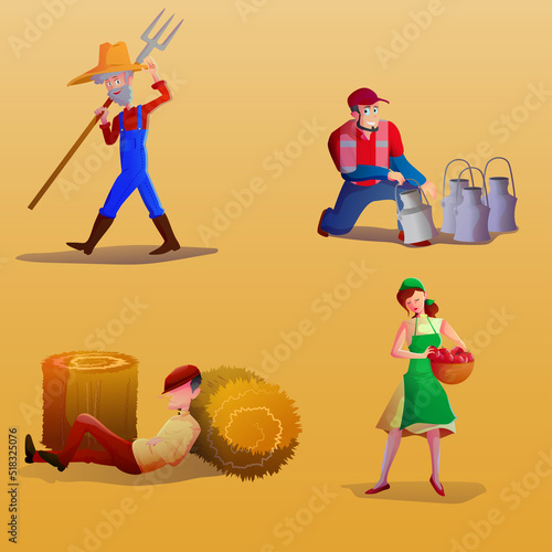 farmer activity in flat illustrator