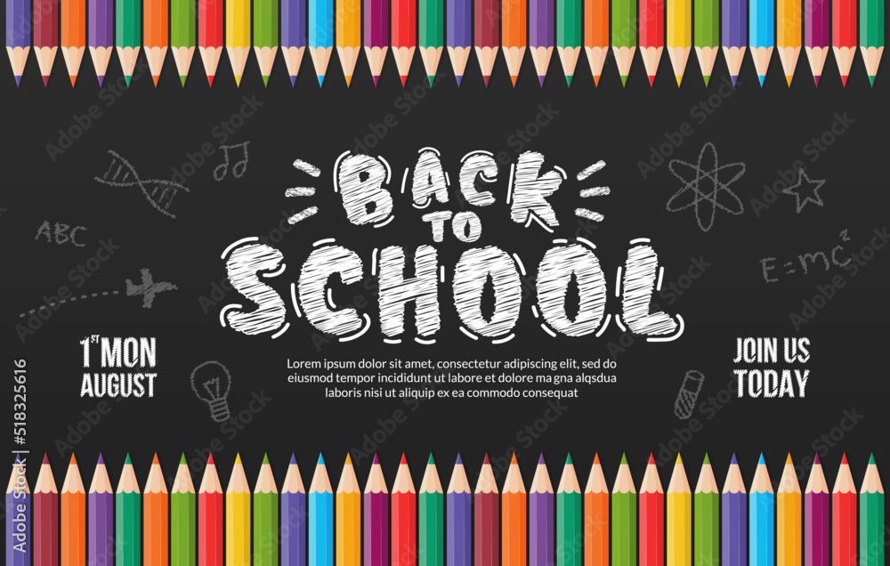 back to school background with realistic pencil, Concept of