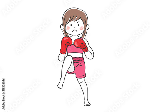 キックボクサーの女性のイラスト