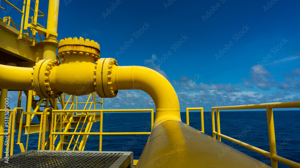 Oil and gas processing plant with pipe line valves.Steel pipelines and