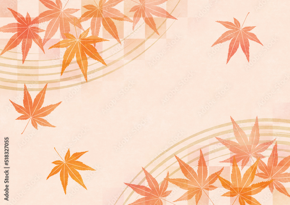和紙質感の和風の紅葉の背景。 和紙質感の和風の紅葉の背景。