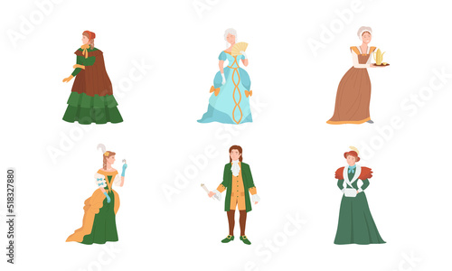 European aristocracy and commoners set. People dressed in ancient clothes of the 18th century vector illustration