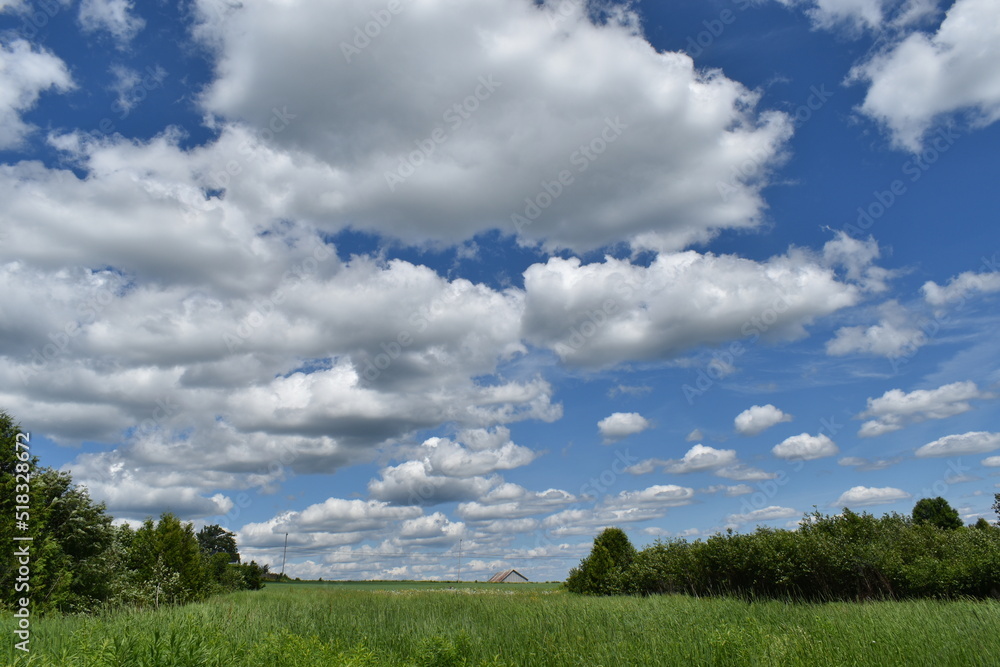 A field under a cloudy sky, Sainte-Apolline, Québec, Canada
