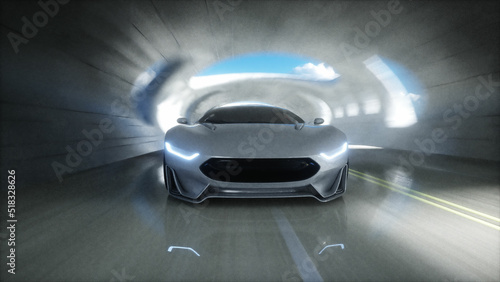 Futuristic sci fi tunnel. futuristic sport car. 3d rendering. © 3D motion