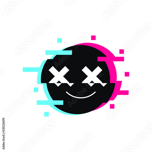 Cool rave glitch face icon. Flat style illustration isolated on white background. Vector EPS 10