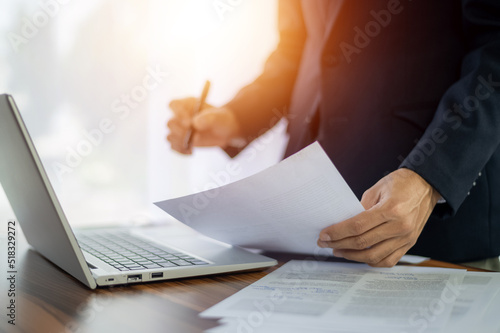 Photography Businessman signature document working in office