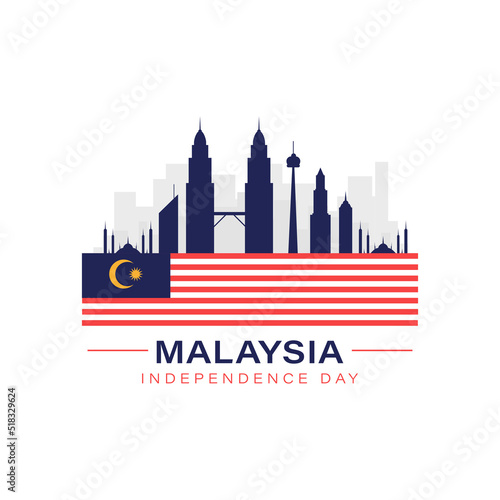 Malaysia independence day background template with icon building landmark and flag illustration