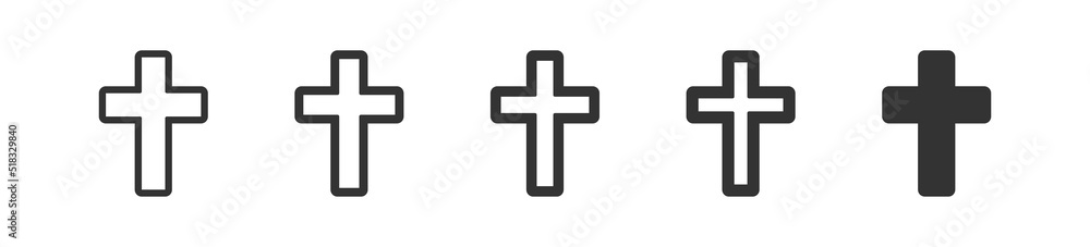 Christian cross icon set. Religion, chirst symbol. Crucifix jesus simple illustration in vector flat Christian cross icon set. Religion, chirst symbol. Crucifix jesus simple illustration in vector flat