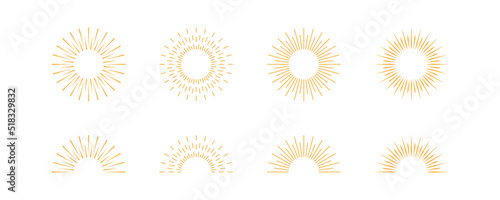 Sun, line icon. Yellow outline sunny symbol. Sunshine, summer sign in vector flat