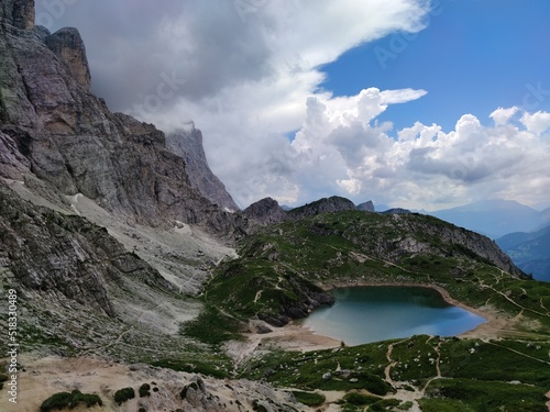 Tableau sur toile Lake Coldai in the Dolomites, Veneto, travel in Italy