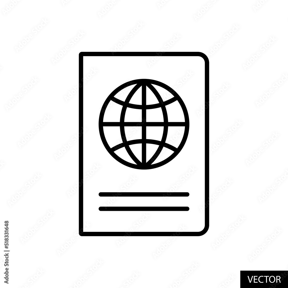 Passport vector icon in line style design for website design, app, UI, isolated on white background. Editable stroke. Vector illustration. Passport vector icon in line style design for website design, app, UI, isolated on white background. Editable stroke. Vector illustration.