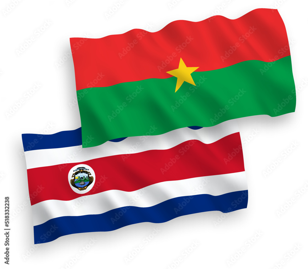 Flags of Republic of Costa Rica and Burkina Faso on a white background Flags of Republic of Costa Rica and Burkina Faso on a white background