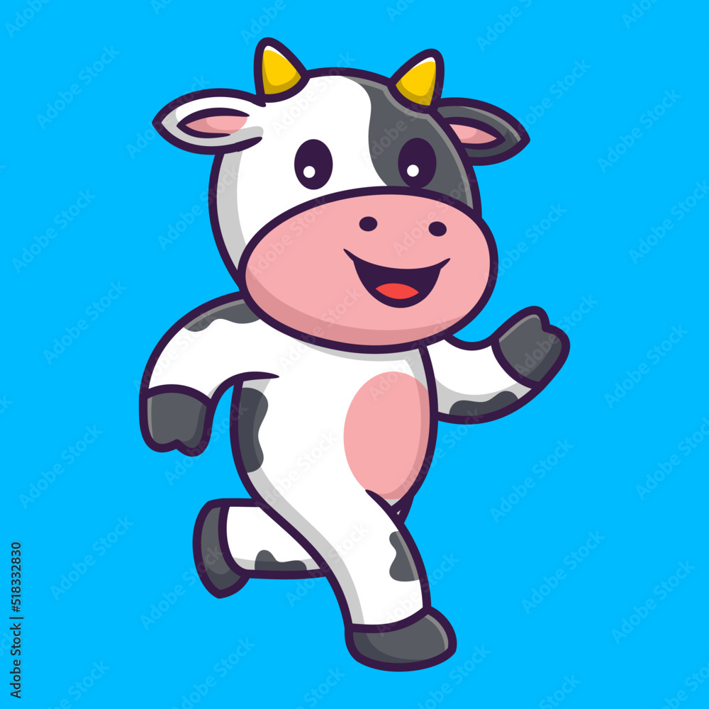 Cute Cow Running in Cartoon. Animal Vector Illustration. Flat Style Concept. Cute Cow Running in Cartoon. Animal Vector Illustration. Flat Style Concept.