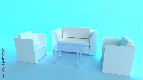 White sofa isolated and 3d rendering.