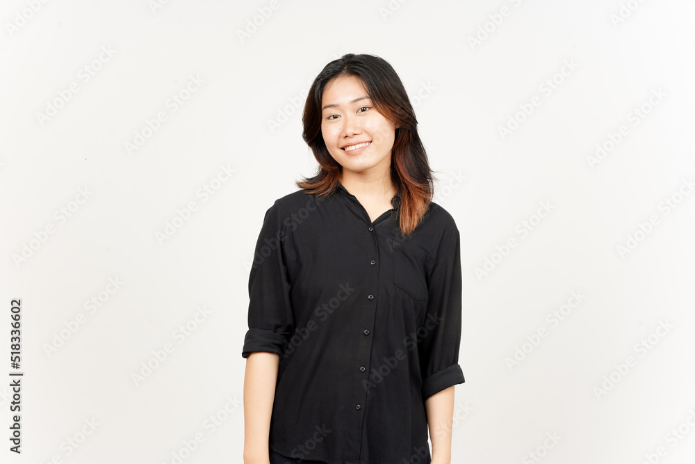 Smiling and looking at camera of Beautiful Asian Woman Isolated On White Background