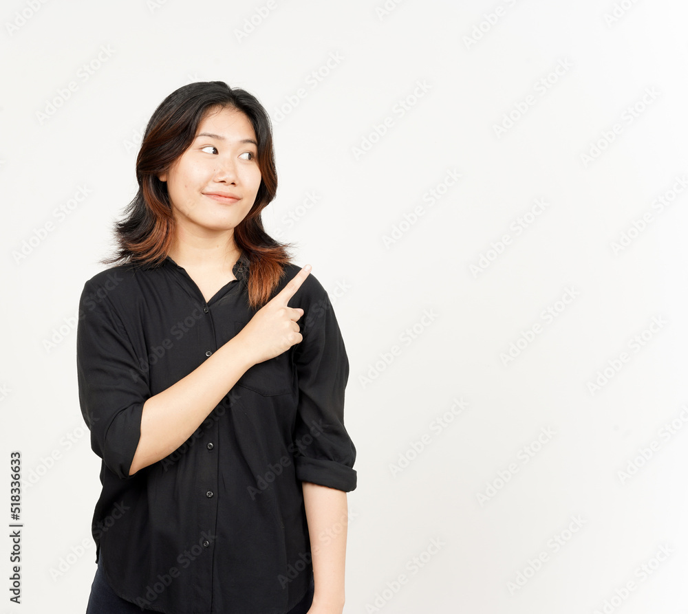 Showing Product and Pointing Side of Beautiful Asian Woman Isolated On White Background Showing Product and Pointing Side of Beautiful Asian Woman Isolated On White Background