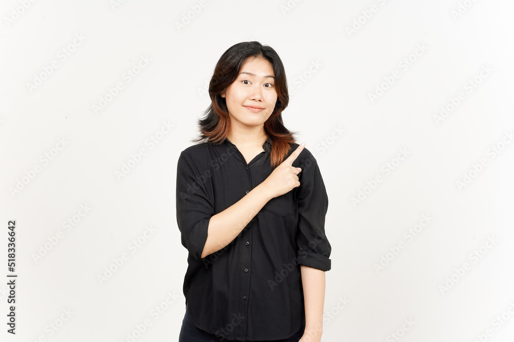 Showing Product and Pointing Side of Beautiful Asian Woman Isolated On White Background Showing Product and Pointing Side of Beautiful Asian Woman Isolated On White Background