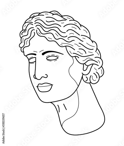 Classic bust sculpture vector in line art style. Greek ancient sculpture vector