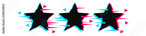 Rate us concept - 3 Glitch star rating isolated on white background. Flat glitch icon for apps and websites. Vector EPS 10
