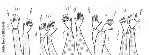 Applaud hands vector in doodle style. Hand drawn clapping human hands doodle set.