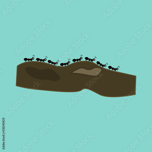 illustration of a line of ants on a tree trunk. cute ants.