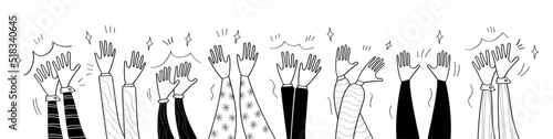 Applaud hands vector in doodle style. Hand drawn clapping human hands doodle set.