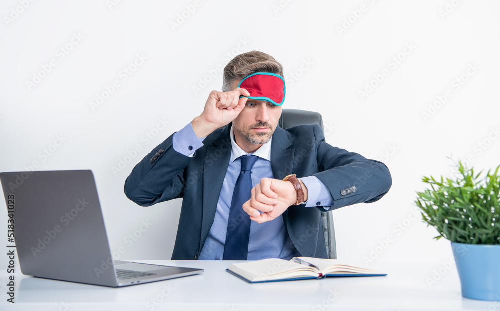 tired boss check time in sleep mask at workplace tired boss check time in sleep mask at workplace