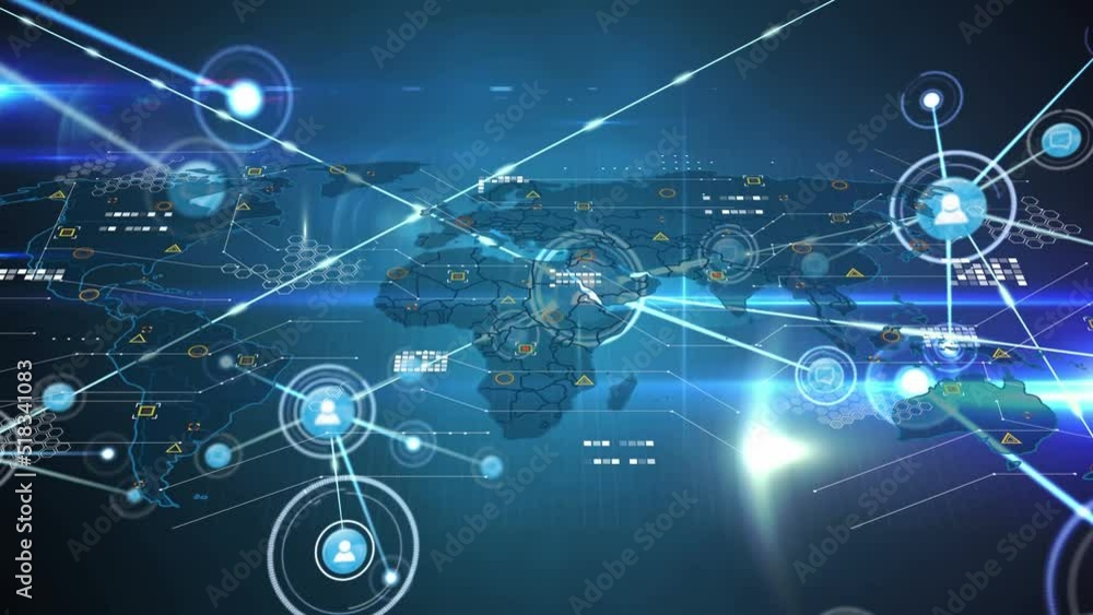 Animation of network of connections with icons over world map