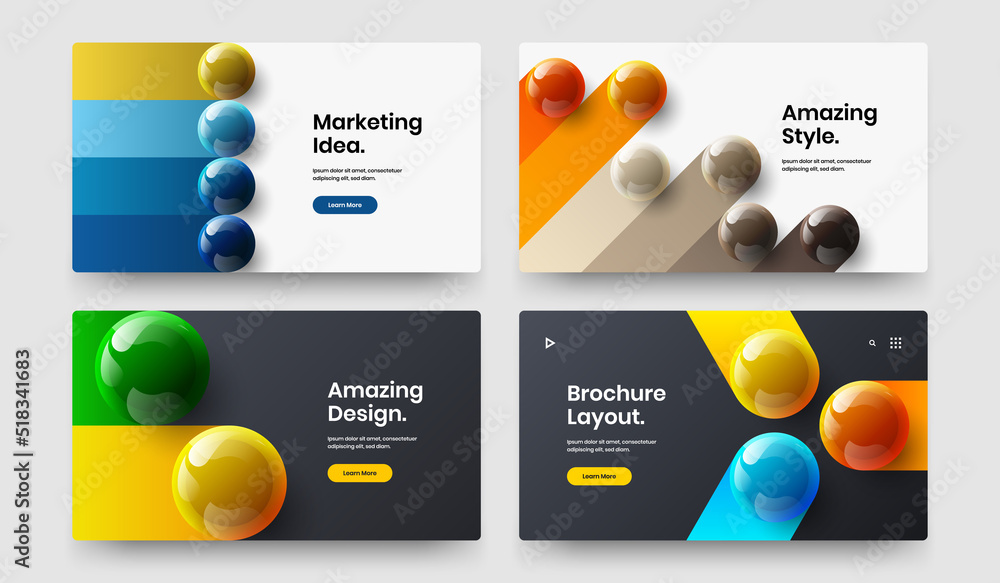 Unique realistic balls pamphlet concept set. Trendy horizontal cover vector design template collection. Unique realistic balls pamphlet concept set. Trendy horizontal cover vector design template collection.