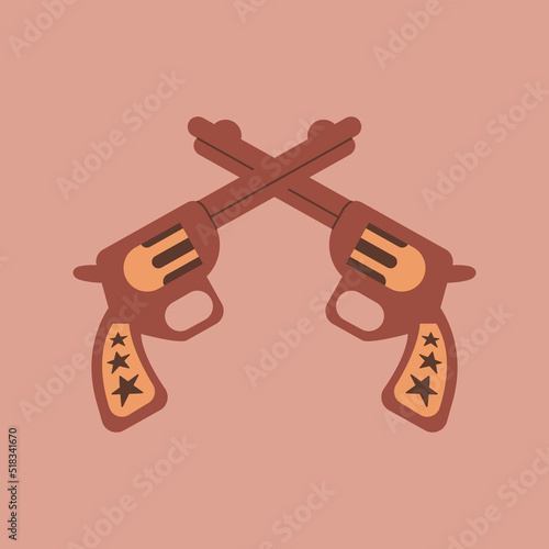 Western vector illustration with cowboy guns on isolated background. Wild west, mystical, boho, magic, esoteric concept
