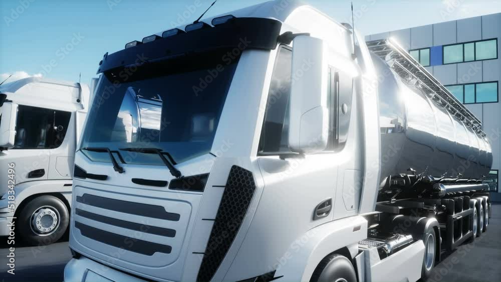 Generic 3d model of gasoline tanker on warehouse parking. Logistic center. Delivery, transport concept. Realistic 4k animation. Generic 3d model of gasoline tanker on warehouse parking. Logistic center. Delivery, transport concept. Realistic 4k animation.