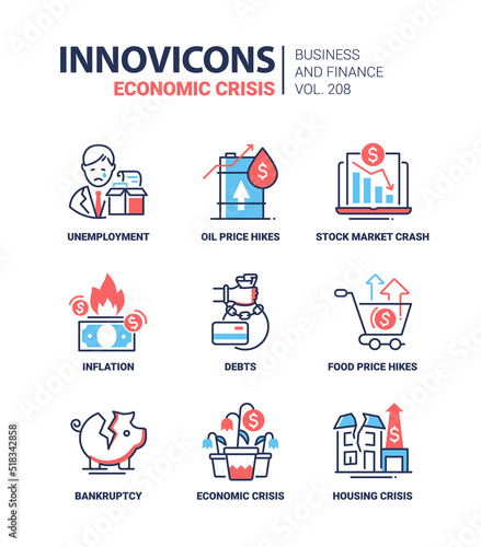Economic crisis - modern line design style icons set