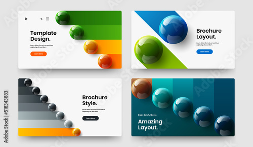 Simple realistic spheres horizontal cover illustration composition. Creative postcard vector design template collection.