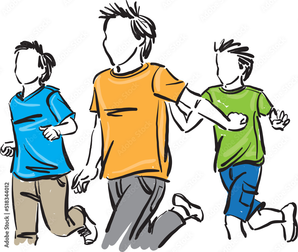 children running together having fun vector illustration