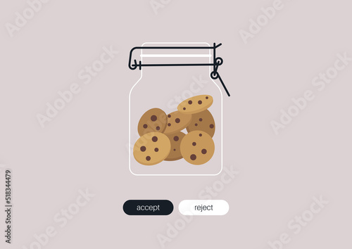 Accept cookies concept, a glass jar with homemade biscuits inside