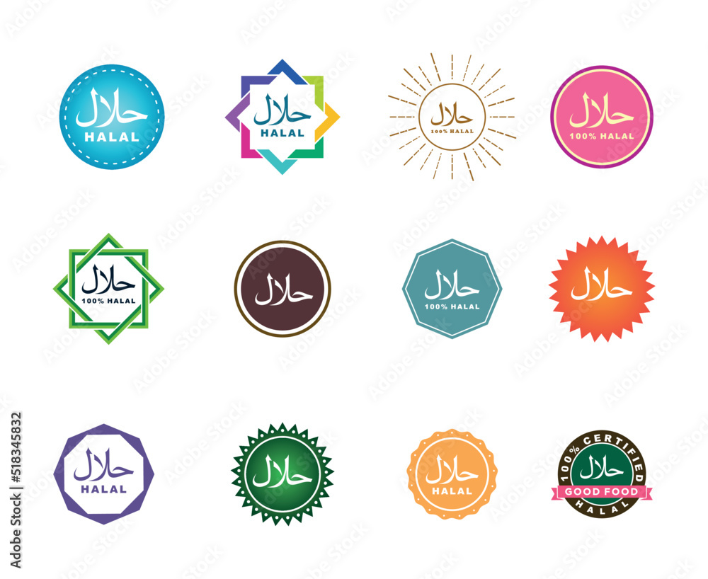 Halal label collection. Muslim label