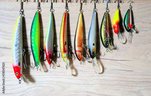 Foto Fishing lures and equipment for fishing.