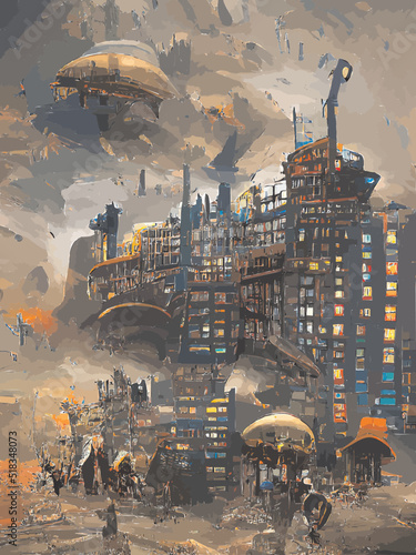 Panorama of a burning big city