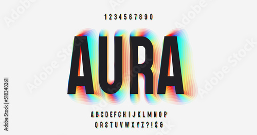 Vector aura color font 3d style modern typography for infographics, motion graphics, video, promotion, decoration, logotype, party poster, t shirt, book, animation, banner. 10 eps