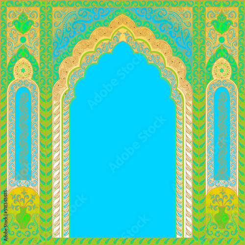 Nationally ornamented Rajasthan. Blue arch for the text block.